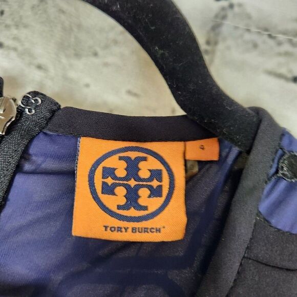 Tory Burch Womens Size 4 Solid Blue 100% Silk Tank Top Black Overlay Polyester - Picture 6 of 11